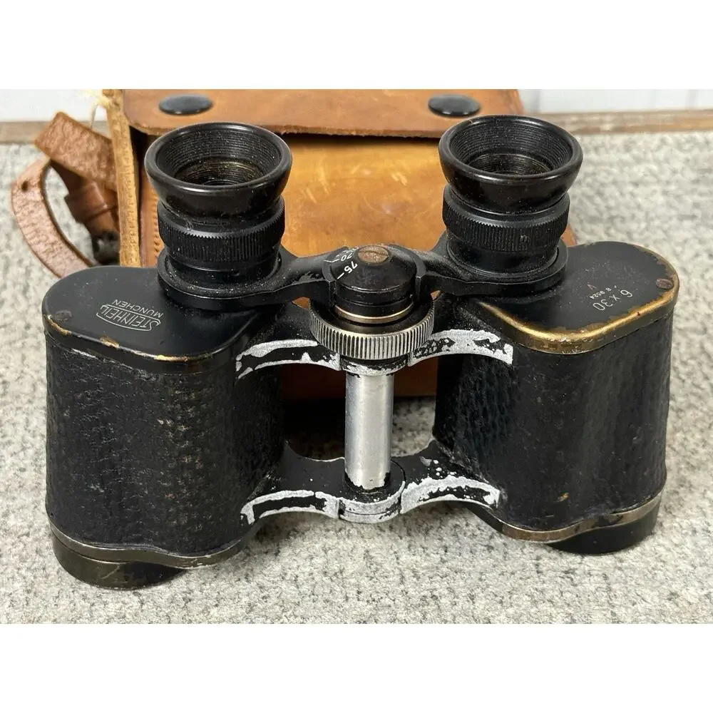 Steinheil Munchen 6x30 B9524 V Vintage Binoculars W/ Stamped Leather Case READ